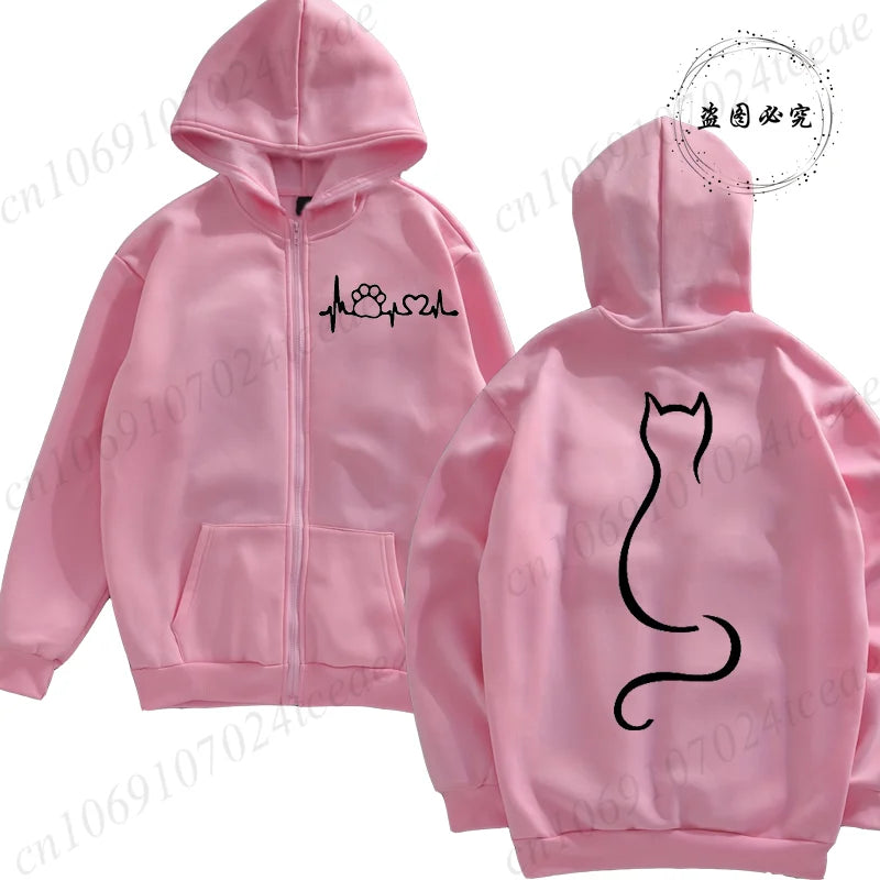 Hoodie New Cute Cat Heatbeat Sweatshirt Hip Hop - Hiddengem