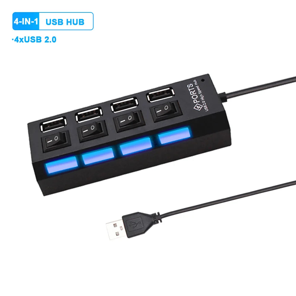 4-IN-1 USB HUB USB Splitter USB 2.0 Adapter Multi HUB USB2.0 Extension HUB - Hiddengem