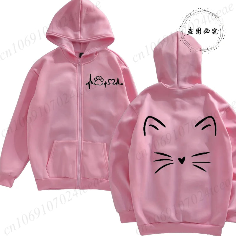 Hoodie New Cute Cat Heatbeat Sweatshirt Hip Hop - Hiddengem