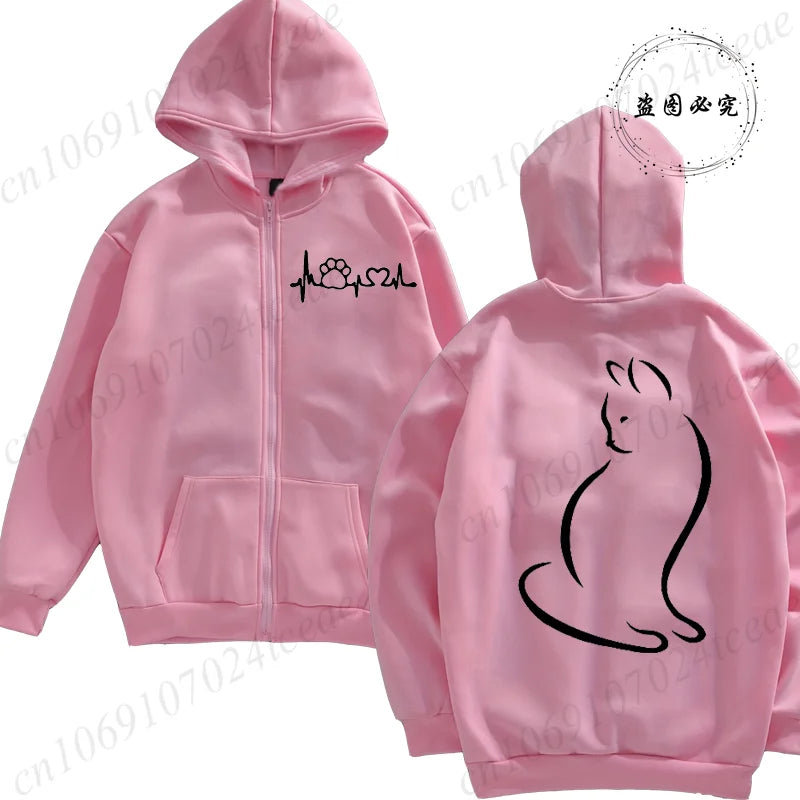 Hoodie New Cute Cat Heatbeat Sweatshirt Hip Hop - Hiddengem