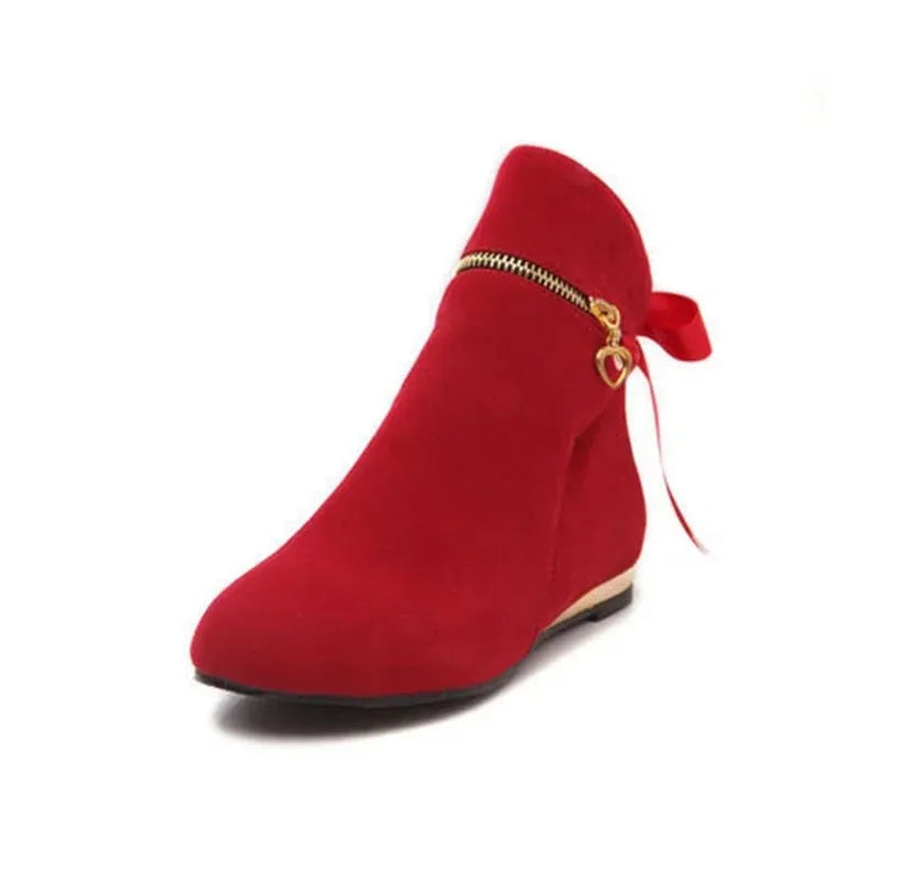 Sweet Bow Ankle Boots Women Faux Suede - Hiddengem