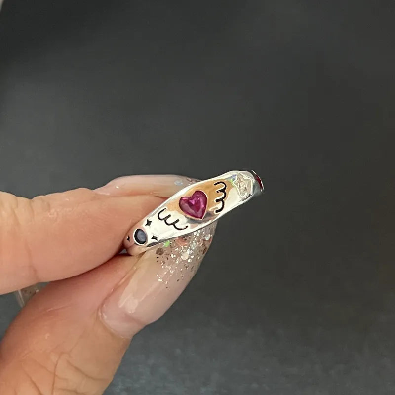 Crystal Rings Kpop Heart Punk Vintage Rings Set - Hiddengem