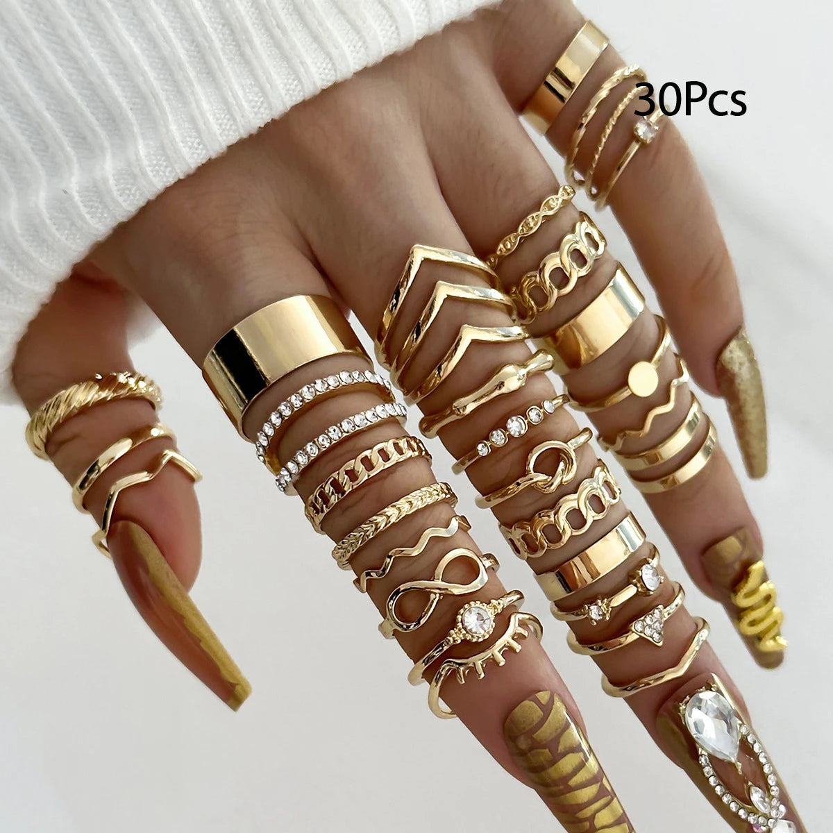 30Pcs Bohemian Geometric Knuckle Rings - Hiddengem