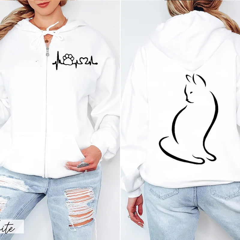 Hoodie New Cute Cat Heatbeat Sweatshirt Hip Hop - Hiddengem