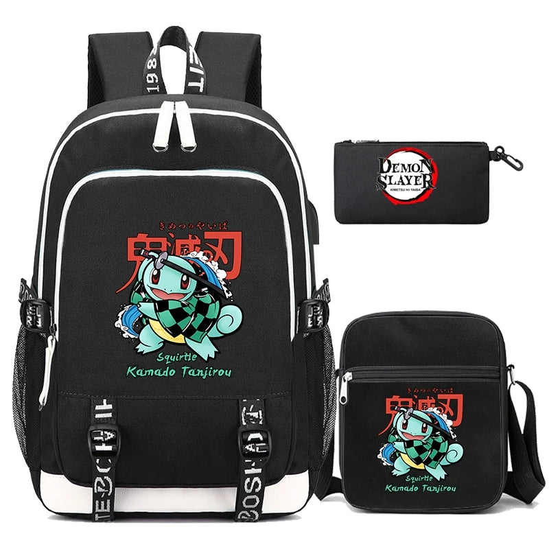 Demon Slayer Backpack Set - 3PC Anime School Bag Collection - Hiddengem