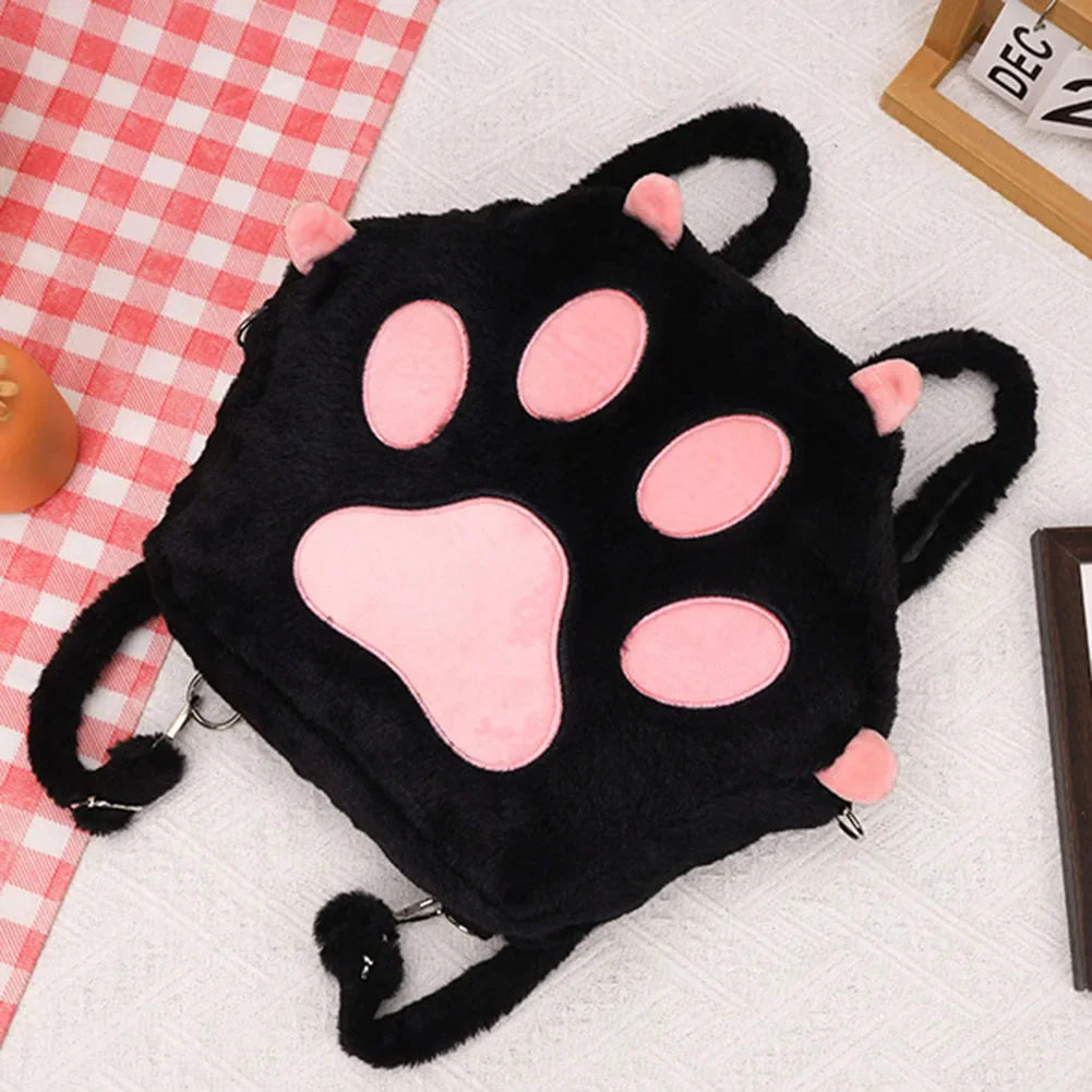 Cute Cat Paw Plush Backpack - Hiddengem