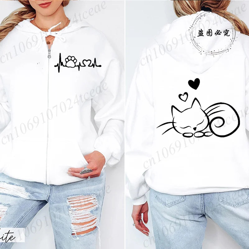 Hoodie New Cute Cat Heatbeat Sweatshirt Hip Hop - Hiddengem