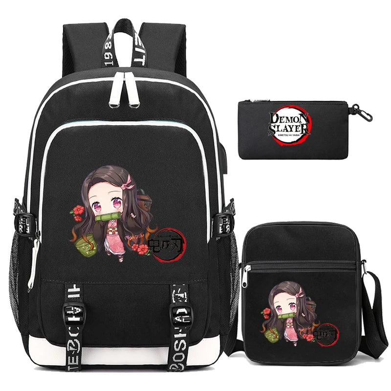 Demon Slayer Backpack Set - 3PC Anime School Bag Collection - Hiddengem