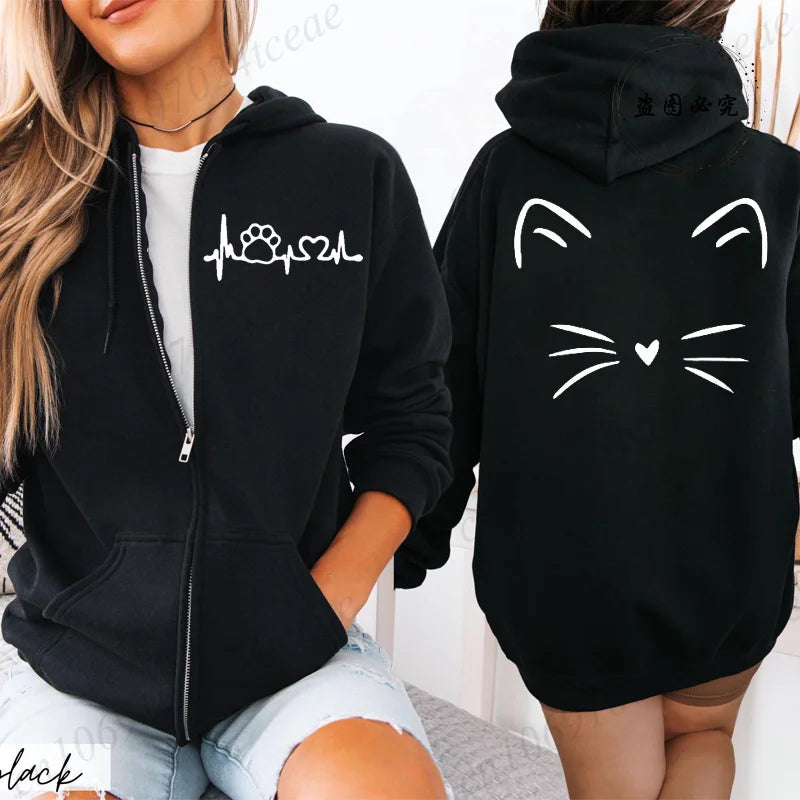 Hoodie New Cute Cat Heatbeat Sweatshirt Hip Hop - Hiddengem