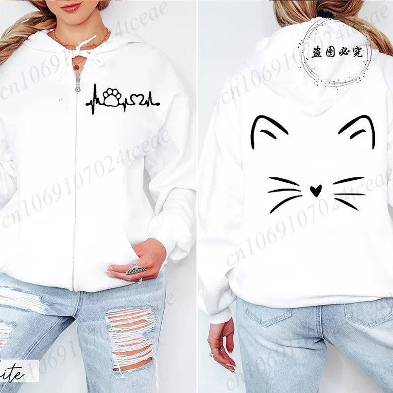Hoodie New Cute Cat Heatbeat Sweatshirt Hip Hop - Hiddengem