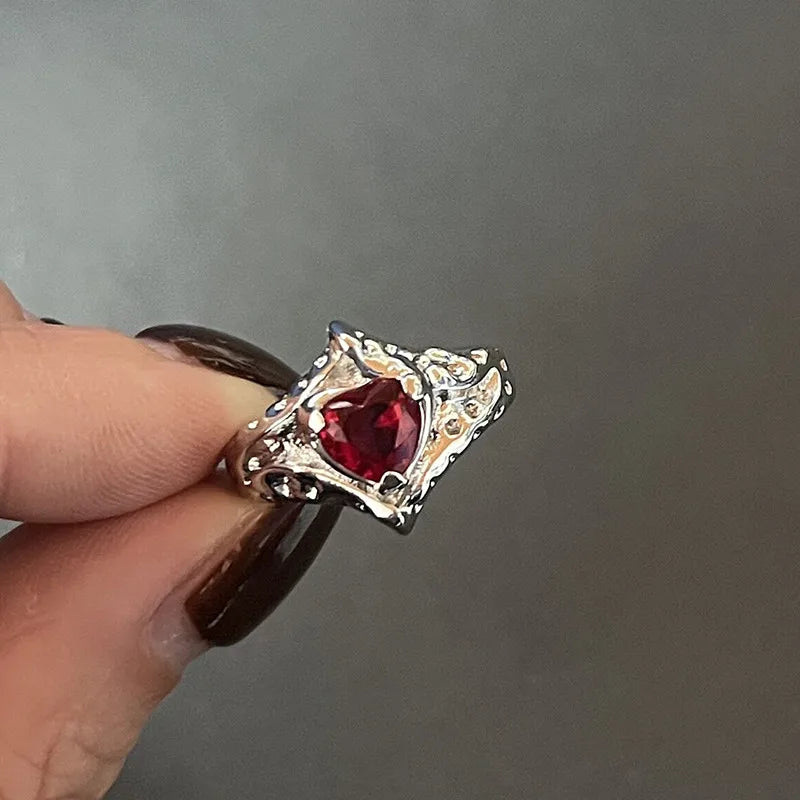 Crystal Rings Kpop Heart Punk Vintage Rings Set - Hiddengem