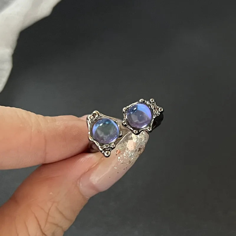 Crystal Rings Kpop Heart Punk Vintage Rings Set - Hiddengem