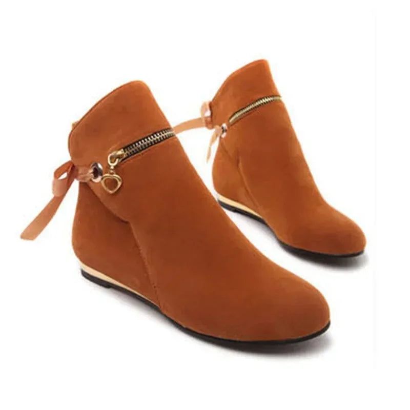 Sweet Bow Ankle Boots Women Faux Suede - Hiddengem