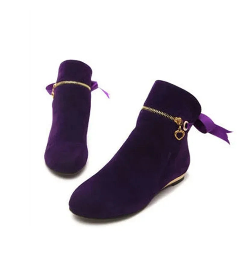Sweet Bow Ankle Boots Women Faux Suede - Hiddengem