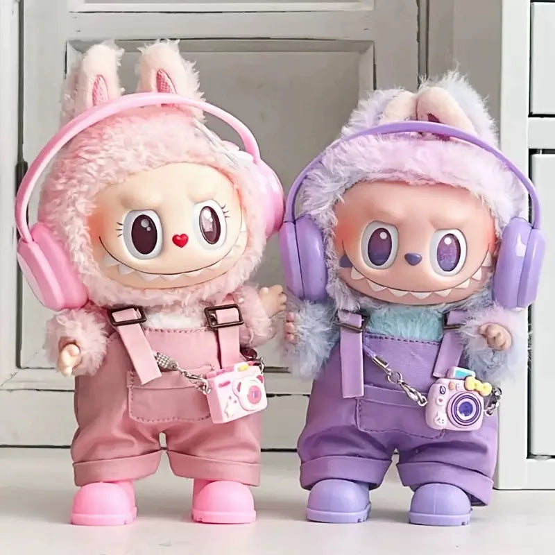 For Labubu clothing set includes headphones waist belt pants and accessories