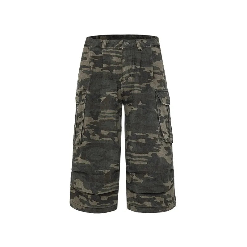 REDDACHiC Men Camouflage Denim Shorts Distressed