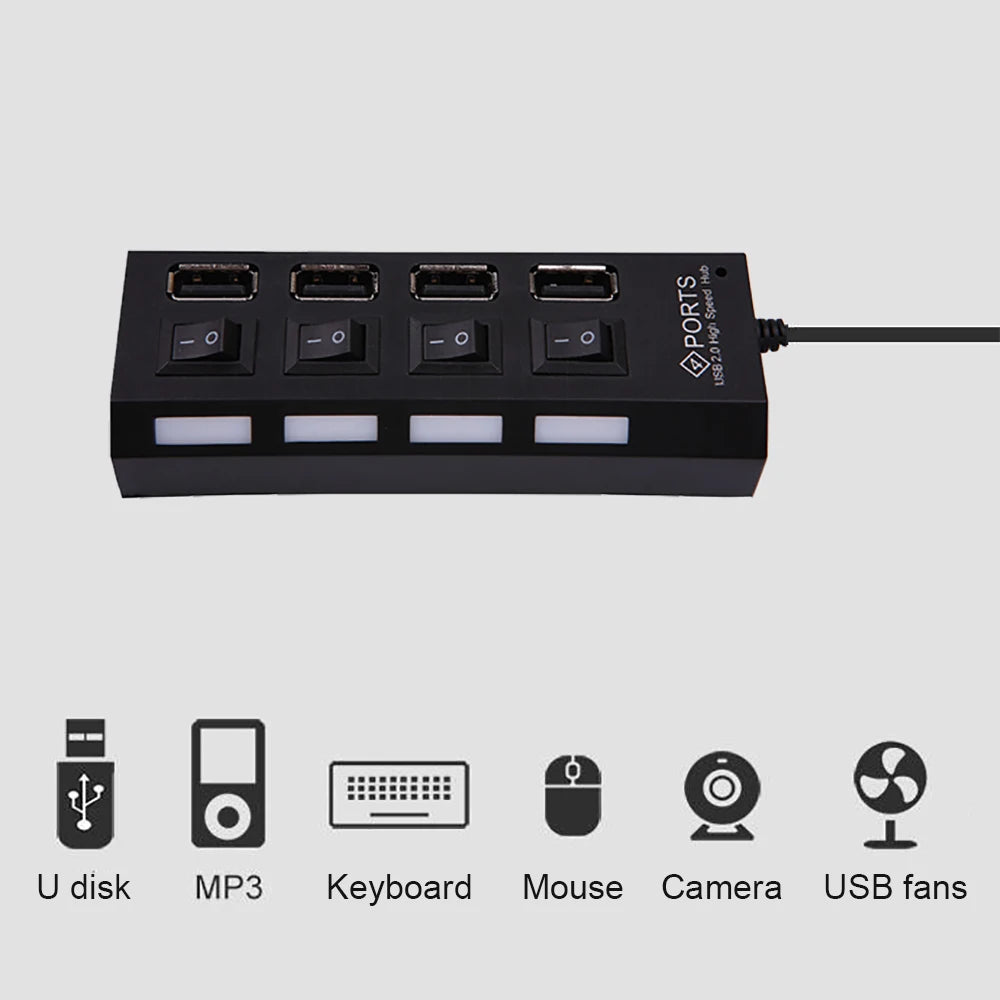 4-IN-1 USB HUB USB Splitter USB 2.0 Adapter Multi HUB USB2.0 Extension HUB - Hiddengem