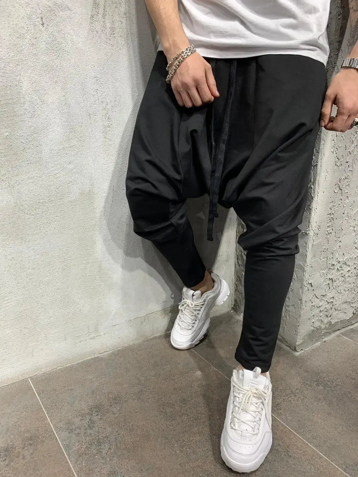 Men's Hip Hop Pants Casual Jogging Harem Pants Drop Crotch Loose Baggy Black Green White Streetwear Men