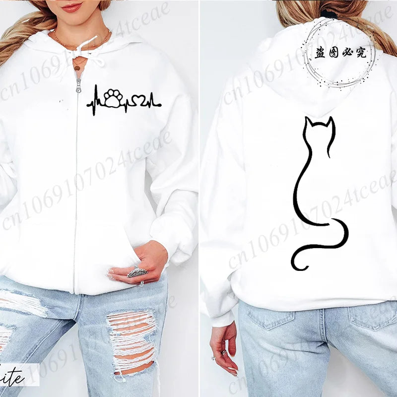 Hoodie New Cute Cat Heatbeat Sweatshirt Hip Hop - Hiddengem