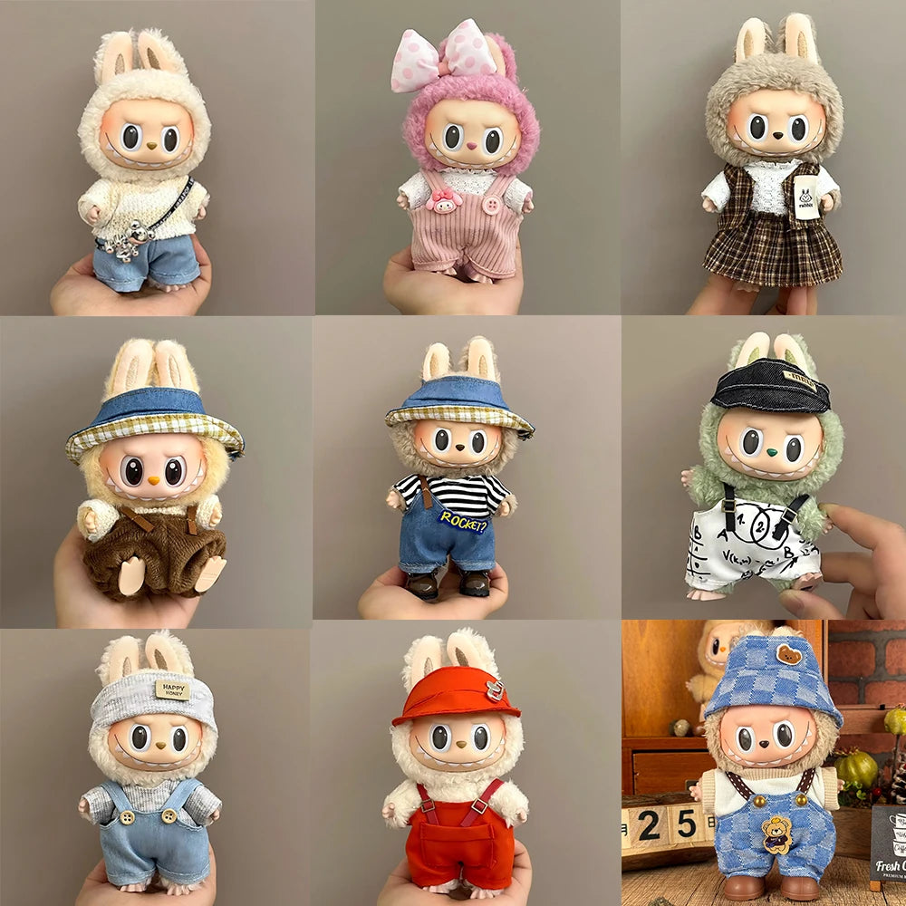 2025 New Labubu Clothing Popular New Products Fashion Velcro 17cm Doll Cute Dress Casual Set Skirt Plush Toy Clothing
