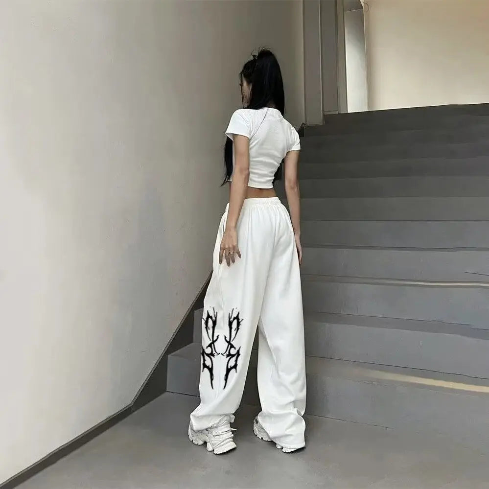 American Sweatpants Loose Straight Hiphop Jazz Dance Cotton Printed Wide-leg Pants Casual Lazy Style Hip-hop Sports Trousers