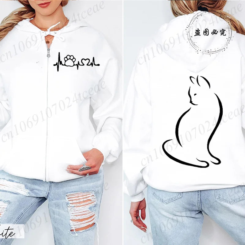 Hoodie New Cute Cat Heatbeat Sweatshirt Hip Hop - Hiddengem