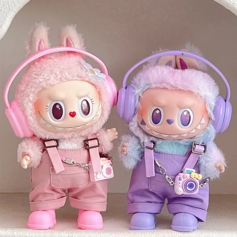 For Labubu clothing set includes headphones waist belt pants and accessories