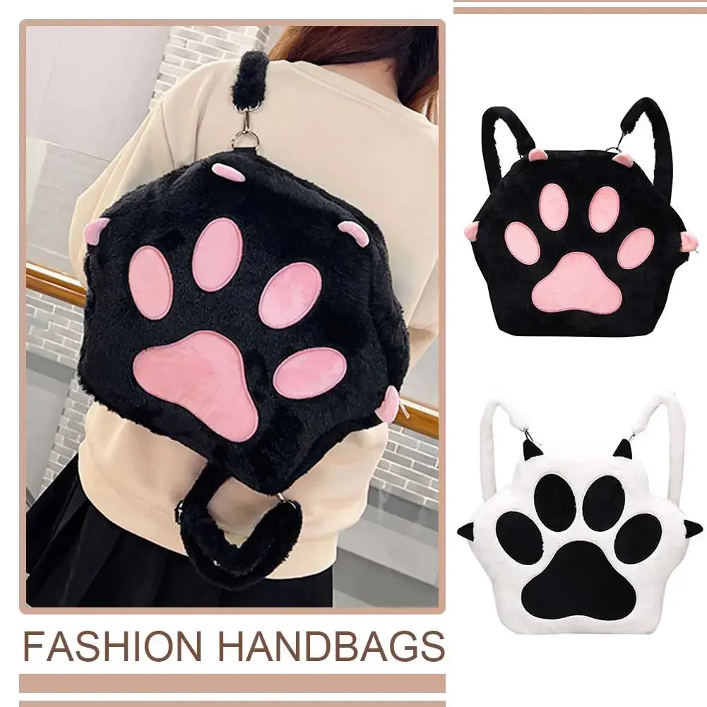 Cute Cat Paw Plush Backpack - Hiddengem