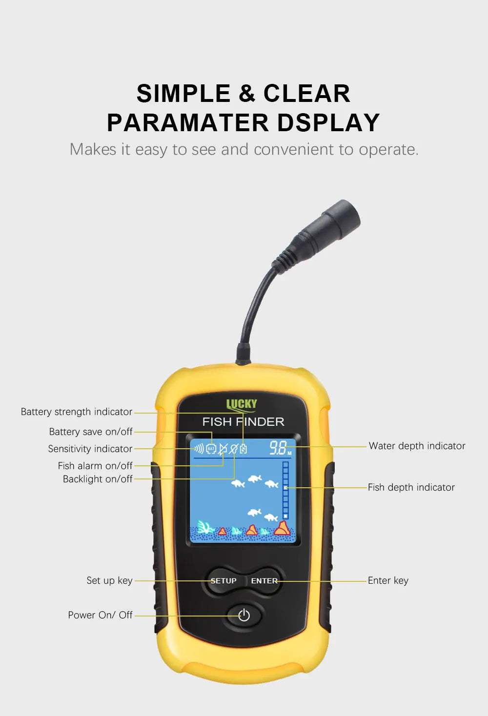 FFC1108-1 Alarm 100M Portable Sonar Fish Finders 45 degrees - Hiddengem