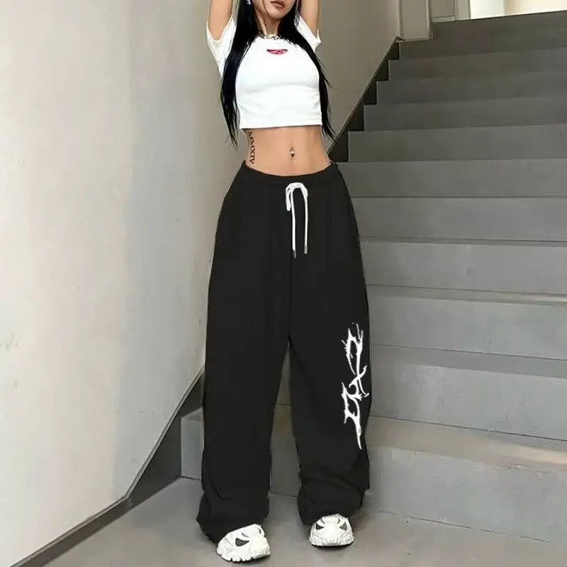 American Sweatpants Loose Straight Hiphop Jazz Dance Cotton Printed Wide-leg Pants Casual Lazy Style Hip-hop Sports Trousers