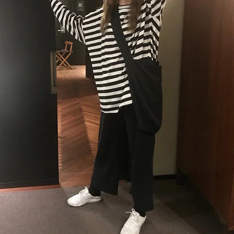 spring Autumn Women harajuku Striped Tshirt - Hiddengem