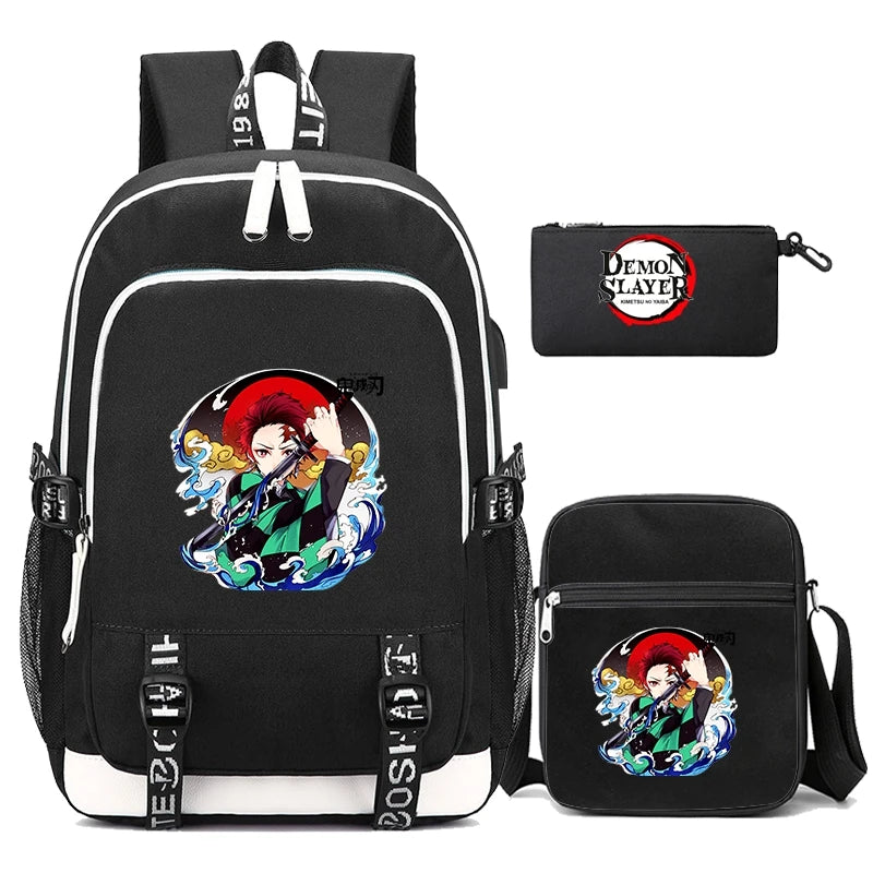 Demon Slayer Backpack Set - 3PC Anime School Bag Collection - Hiddengem