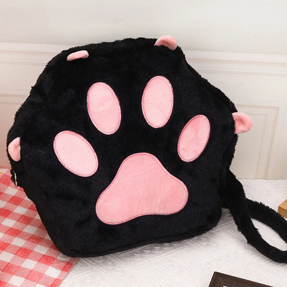 Cute Cat Paw Plush Backpack - Hiddengem