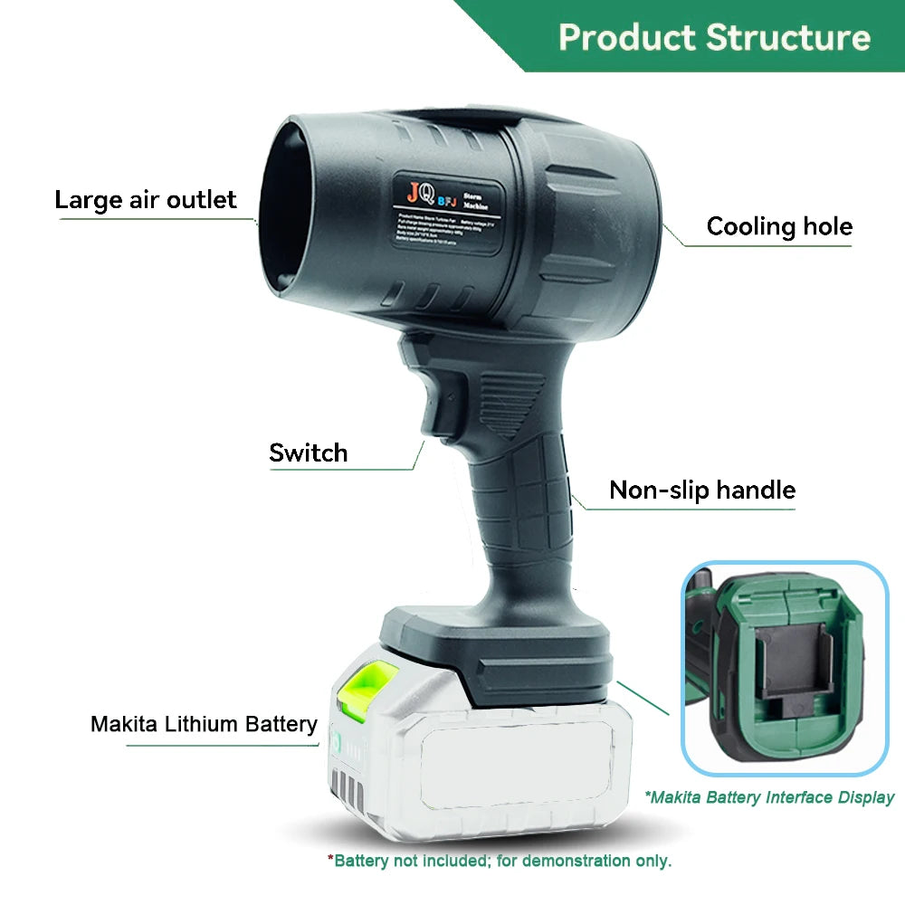 Powerful  Air Blower Turbo Fan with Thrust 550g to Cleaning Fallen Leaves, Snow and Sand Requires 18V Makita Battery