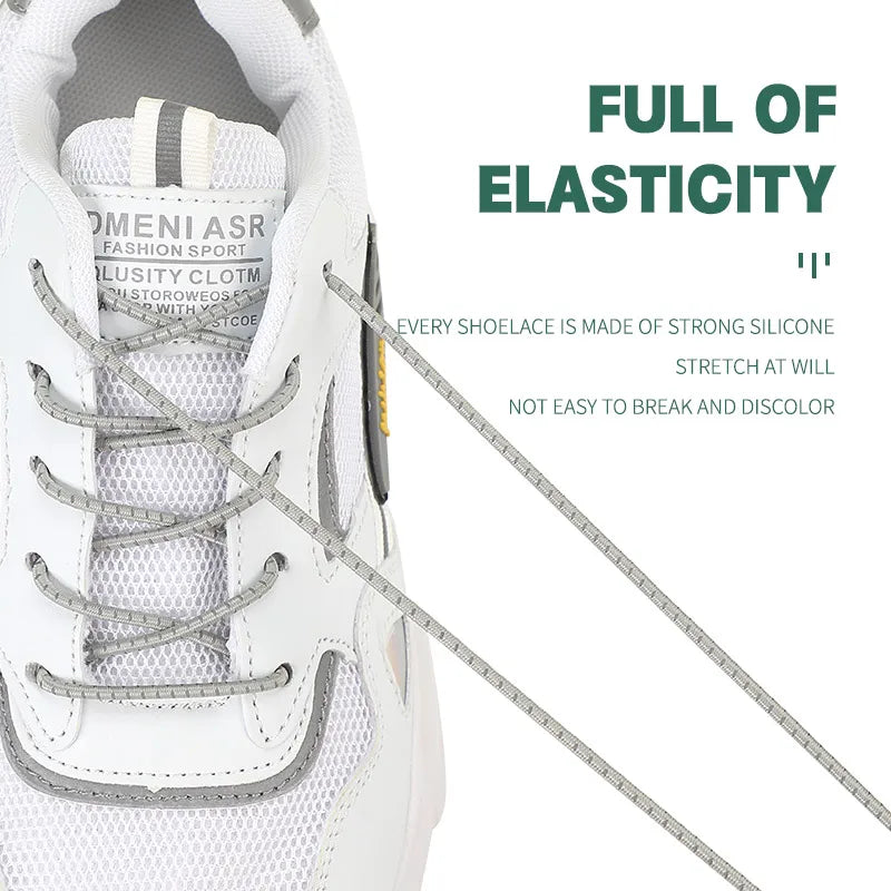 New Reflective Circular Elastic Shoe laces No Tie Shoelaces Metal Lock Lazy Laces for Kids and Adult One size fits all shoe - Hiddengem