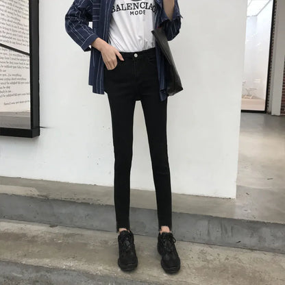 Womens Ankle-length Jeans Casual High Wasit Skinny Denim Pants - Hiddengem