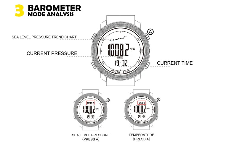 NORTH EDGE Men's sport Digital watch Hours Active lifestyle - Hiddengem