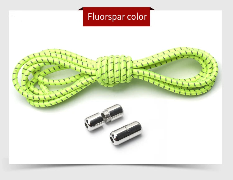 New Reflective Circular Elastic Shoe laces No Tie Shoelaces Metal Lock Lazy Laces for Kids and Adult One size fits all shoe - Hiddengem