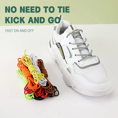 New Reflective Circular Elastic Shoe laces No Tie Shoelaces Metal Lock Lazy Laces for Kids and Adult One size fits all shoe - Hiddengem