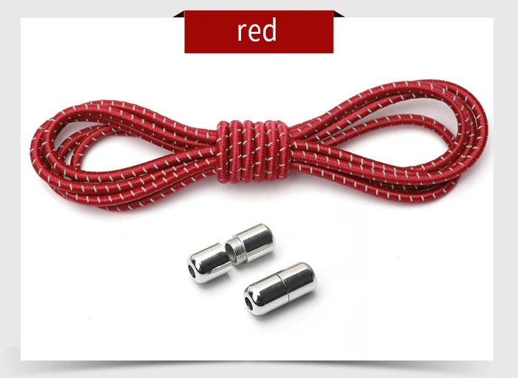 New Reflective Circular Elastic Shoe laces No Tie Shoelaces Metal Lock Lazy Laces for Kids and Adult One size fits all shoe - Hiddengem