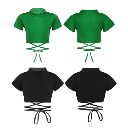 Jazz Costume Hip Hop Girls Clothing Black Tops Short Sleeve Hip Hop Crop Top Tshirt For Kids Performance Modern Dancing Clothes
