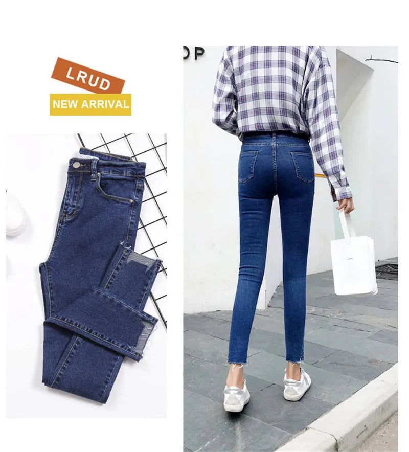 Womens Ankle-length Jeans Casual High Wasit Skinny Denim Pants - Hiddengem