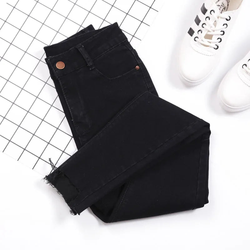 Womens Ankle-length Jeans Casual High Wasit Skinny Denim Pants - Hiddengem