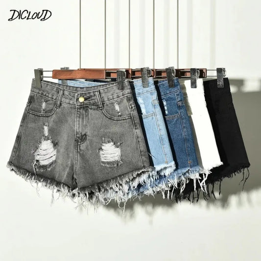 Hole Irregular Large Size Denim High Waisted Shorts - Hiddengem