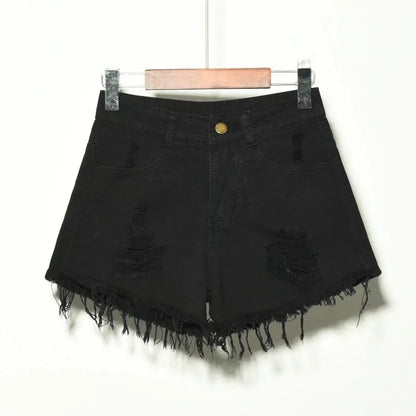 Hole Irregular Large Size Denim High Waisted Shorts - Hiddengem