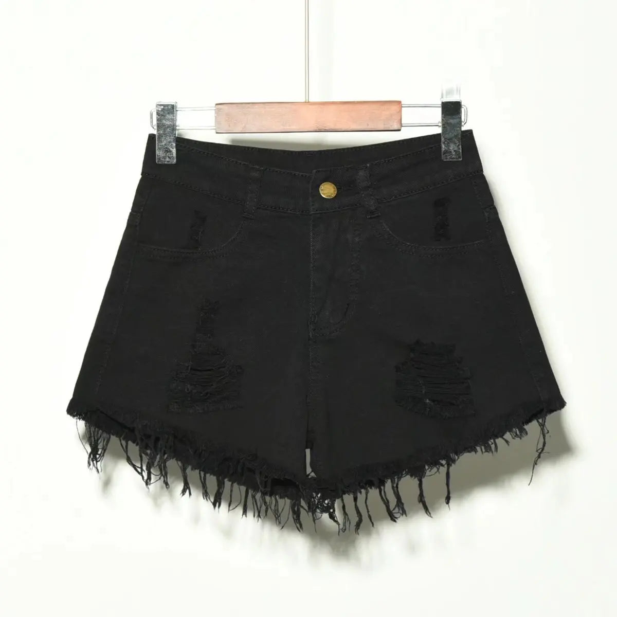 Hole Irregular Large Size Denim High Waisted Shorts - Hiddengem