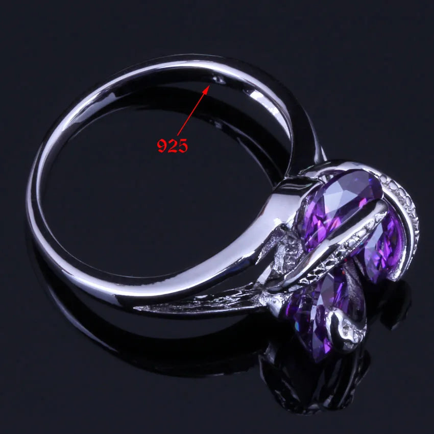 Adorable Round Purple Cubic Zirconia Silver Plated Ring V0404 - Hiddengem