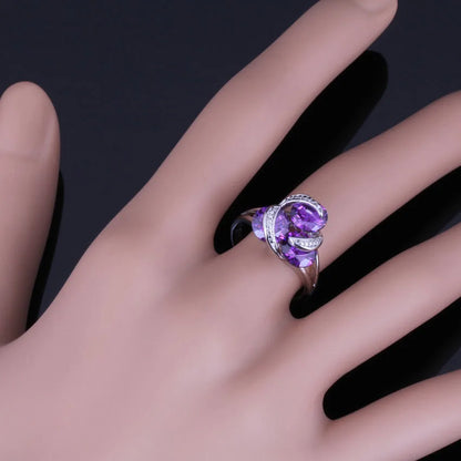 Adorable Round Purple Cubic Zirconia Silver Plated Ring V0404 - Hiddengem