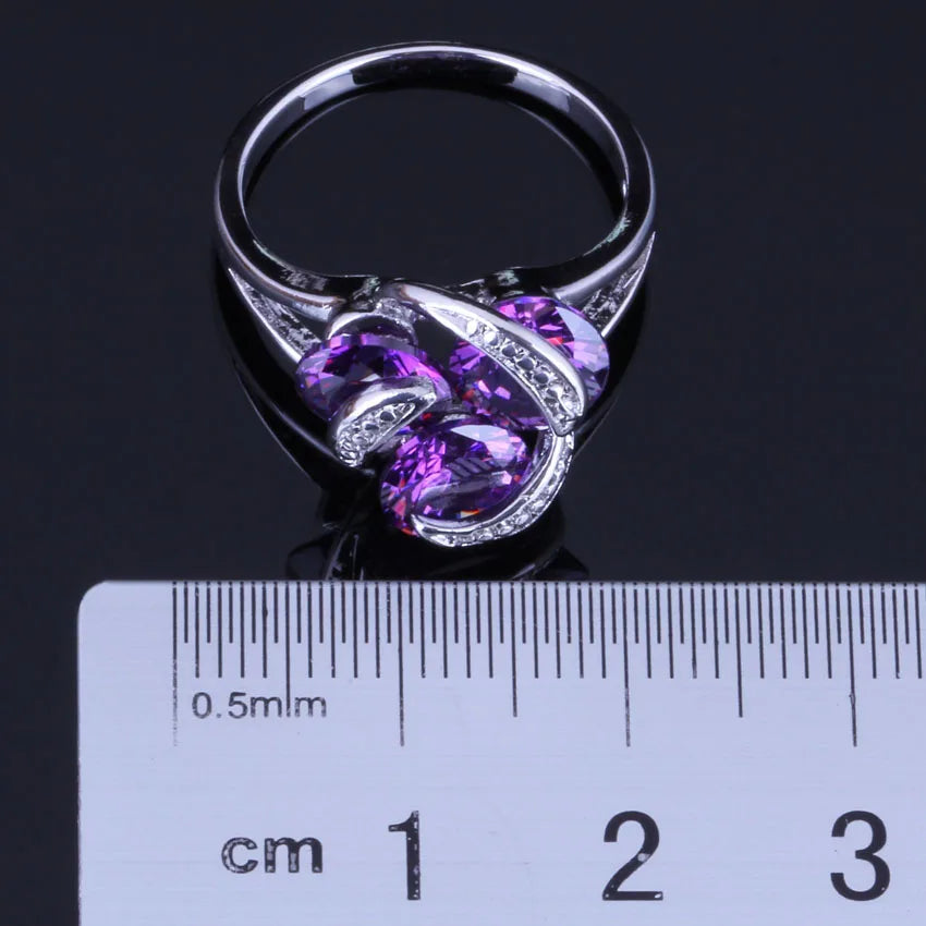 Adorable Round Purple Cubic Zirconia Silver Plated Ring V0404 - Hiddengem