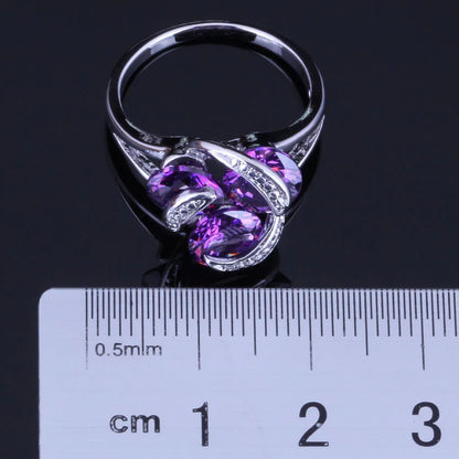 Adorable Round Purple Cubic Zirconia Silver Plated Ring V0404 - Hiddengem